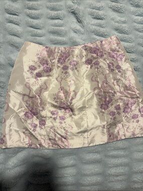LoveShackFancy Cream Mini Skirt with Lavender Floral Print
